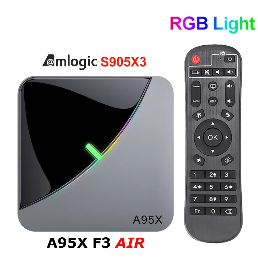 ТВ-приставка A95X F3 Air с RGB-подсветкой Amlogic S905X3 Android 9 0 4 + 64/2 ГБ Wi-Fi | Электроника
