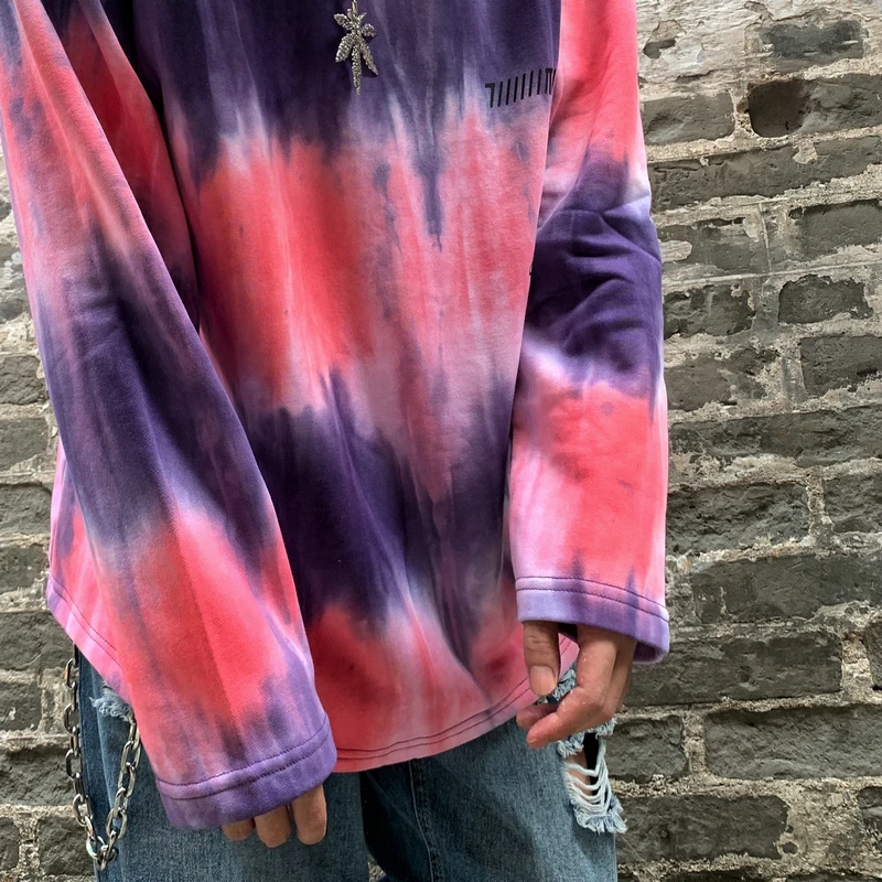 Autumn Winter Tide Men Women Lovers Round Neck Tie-dyed Pullover Printing Loose Long Sleeve Streetwear Hip Hop Hoodie