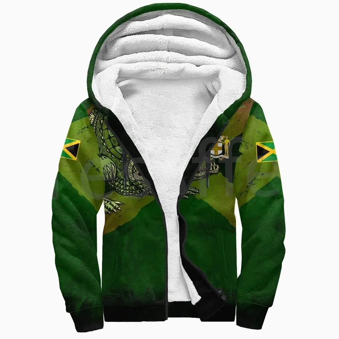 Tessffel Reggae County Flag Africa Jamaica King Emblem Lion 3DPrint Men/Women Winter Coat Zipper Fleece Hoodies Casual Jacket A2