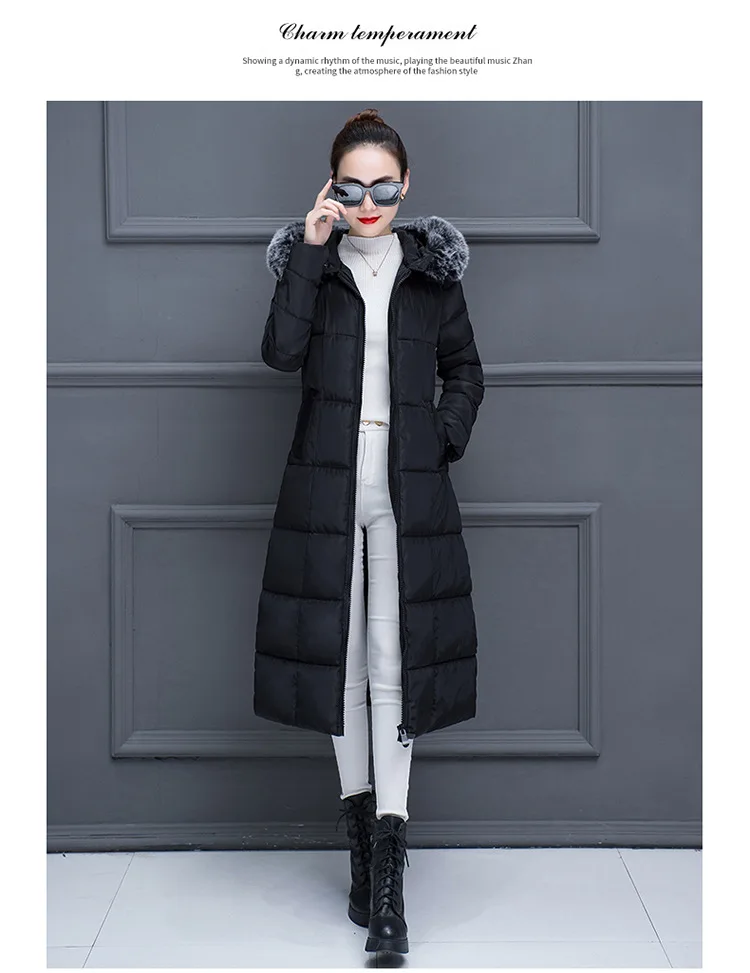 Новинка зимы Стиль женское платье Slim Fit для похудения Теплая кофточка в полоску с длинным Стиль корейско-Стиль пуховая куртка одежда на Хлопчатобумажной Подкладке