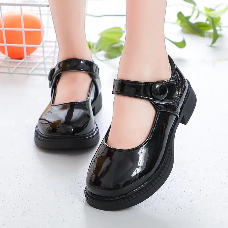 Girls Leather Shoes for Wedding Party Black White School Shoes