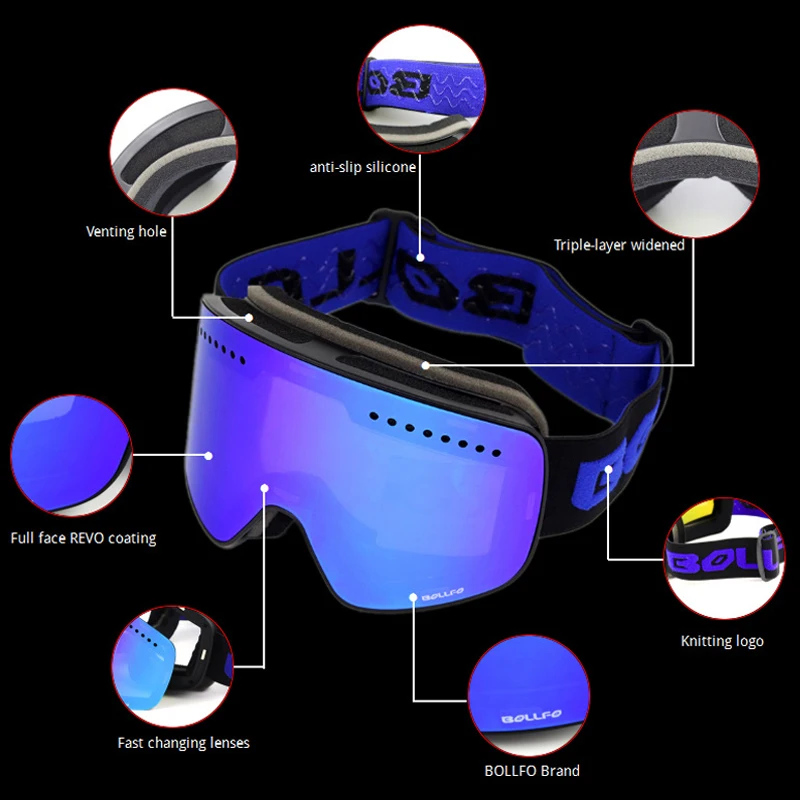 Ski Goggles Snowboard Mask For Men Women Skiing Eyewear UV400 Snow Protection Over Glasses Magnetic Mountaineering Glasses 5