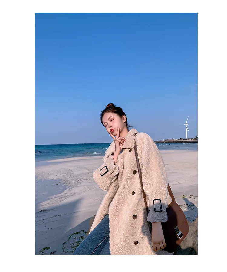Фотография Южная Корея Ulzzang осень и зима шикарное замшевое пальто из овечьей шерсти женское меховое пальто средней длины