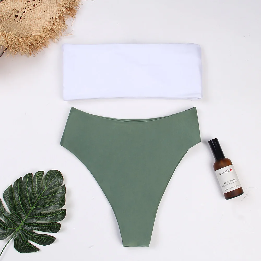 

2020 new sexy swimsuit Bikini Topless, white under green, Bikini sexy, high waist split swimsuit two piece swimsuit