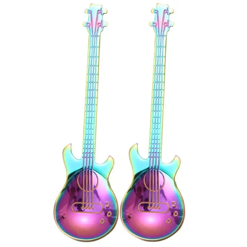 2 PCS Новая одежда для маленькой девочки 2/4/7 шт. гитары Кофе ложка из нержавеющей стали десертное мороженое чайная ложка аксессуары для кофе посуда для питья - Цвет: 2 PCS