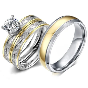 

New fashion popular men's women's zircon double layer ring set couple engagement wedding gift jewelry wholesale