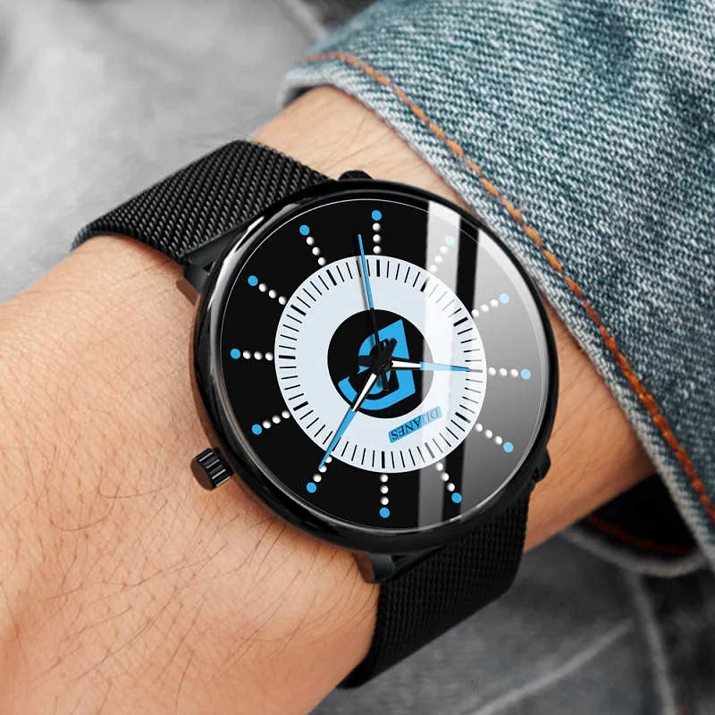 Minimalista Moda Uomo Nero Classico Orologi di Lusso Degli Uomini di Affari Casual Della Vigilanza Del Quarzo Della Cinghia Della Maglia Luminoso Orologio relogio masculino