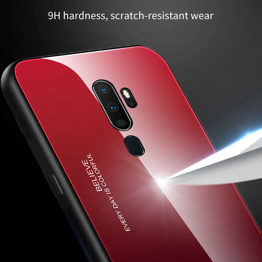 Для OPPO A9 A5 чехол для телефона градиентный чехол из закаленного стекла силиконовая рамка жесткая Глянцевая стеклянная задняя крышка противоударный