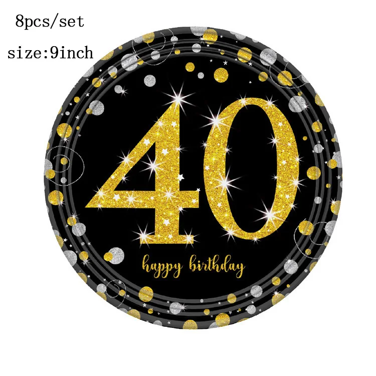 8 шт 7/9 дюймов номер 21/30/40/50/60 бумажная тарелка с днем рождения тарелки для торта на день рождения украшение на годовщину одноразовая посуда - Цвет: 9inch number 40
