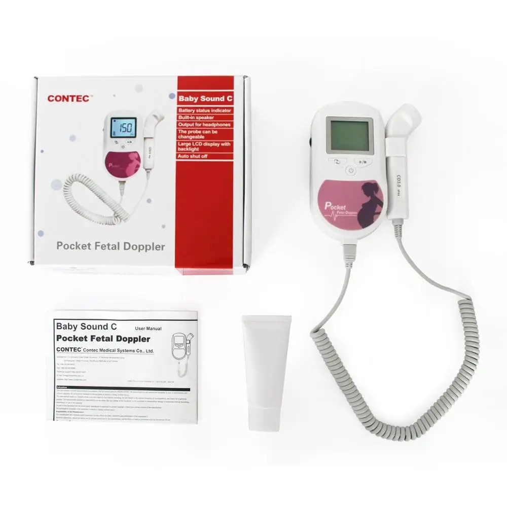  AliExpress Standard Shipping CONTECMED Fetal Doppler 3MHz Probe Baby Heart Sound Beat Monitor Backl