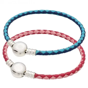 

Original Circular Clasp Moments Double Woven Leather Bracelets Bangle Fit 925 Sterling Silver Charm Bracelet Europe DIY Jewelry