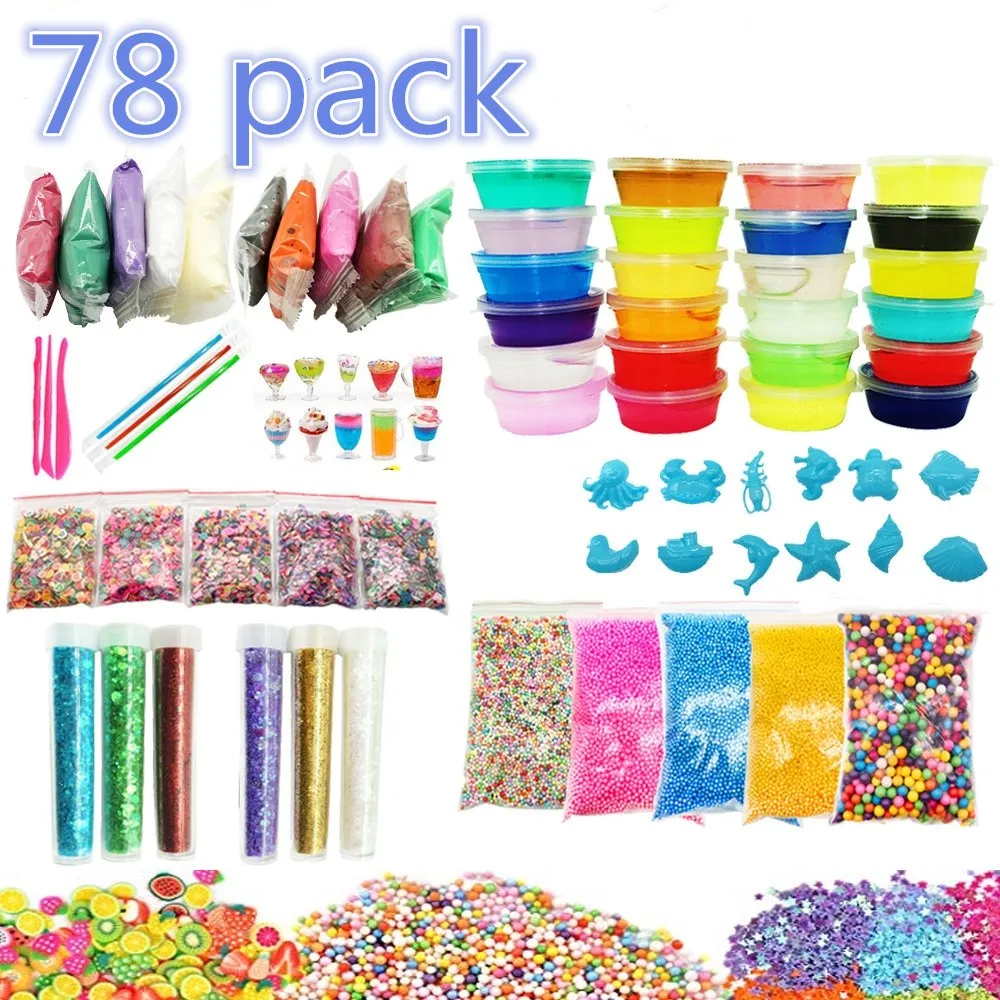 78 упак./лот пушистый Slime 24 Цвет поставки слаймов подарки для детей DIY Kit ручной работы, игрушка для снятия стресса, игрушки 10 видов цветов светильник глины BT06