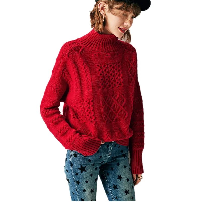 

Autumn winter wear thick loose sweater women 2019 turtleneck pullover short knit twist lazy sweater