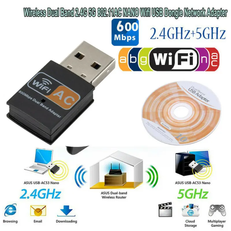 600 Мбит/с двухдиапазонный USB WiFi ключ беспроводной LAN адаптер 802.11ac/a/b 5/2. 4 ГГц US