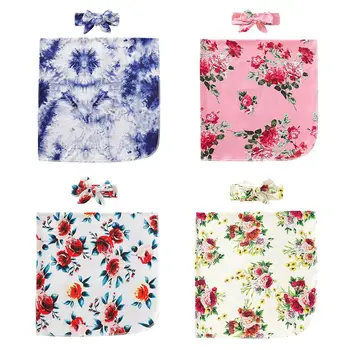

2 Pcs/setInfants Baby Printed Blanket Headdress Set Newborn Hair Accessories Wrap Towel Bathing Gifts #905