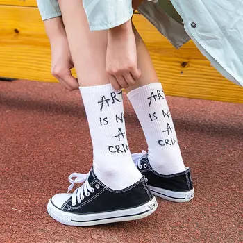 

Black White Cotton Socks Creative Unisex Women Casual Socks Daily Letter Vintage Patterned Socks Women Short Sock Hipster Sox