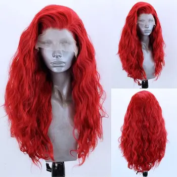 

Bombshell Fire Red Loose Water Wave Synthetic 13*3 Lace Front Wig Glueless Heat Resistant Fiber Hair Natural Hairline For Women
