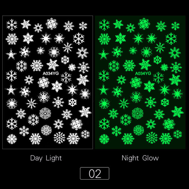 Party Nail Sticker Creative Luminous Snow/Butterfly Patterns Decals Festive Glow Halloween Nail Art Sticker