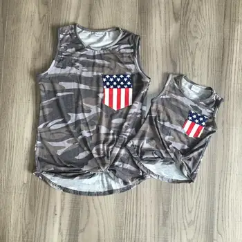 

mom daughter July 4th vest girls camouflage print shirts mum and daughter us flag clothes