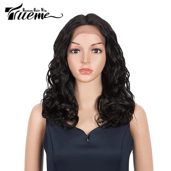 

Trueme Loose Curly Wave Middle Part Front Lace Wig Brazilian Lace Front Human Hair Wigs 18Inch Natural Color Remy