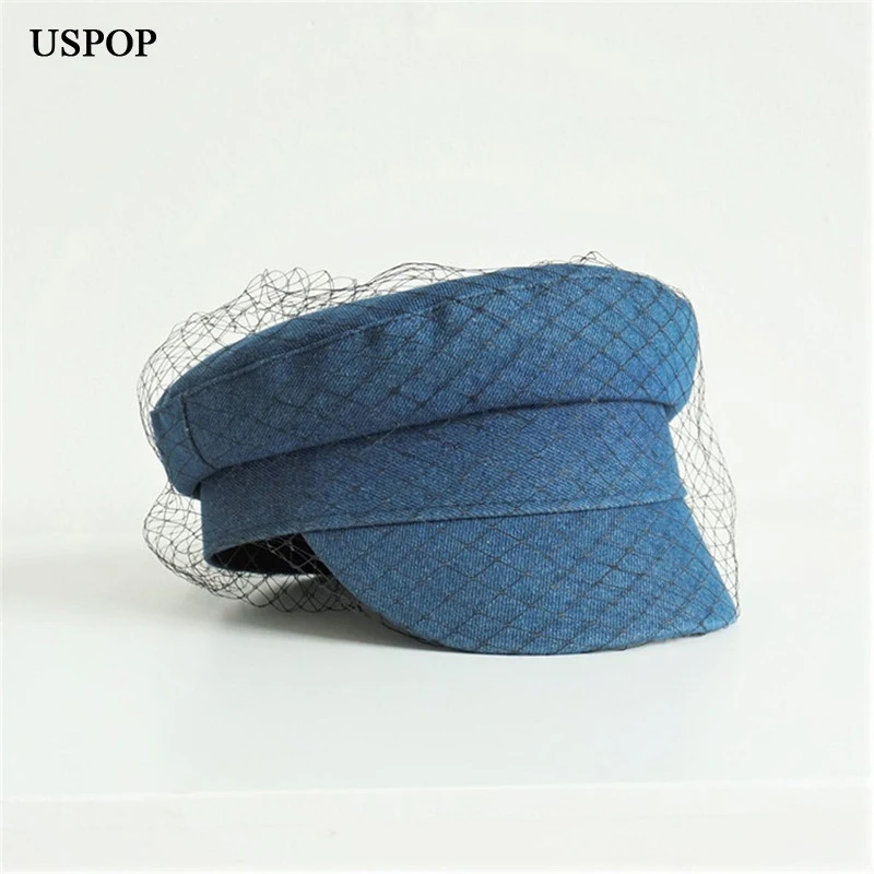 USPOP Brand Designer Fashion Autumn Winter Caps Women Mesh Yarn Newsboy Caps Flat Denim cotton newsboy cap