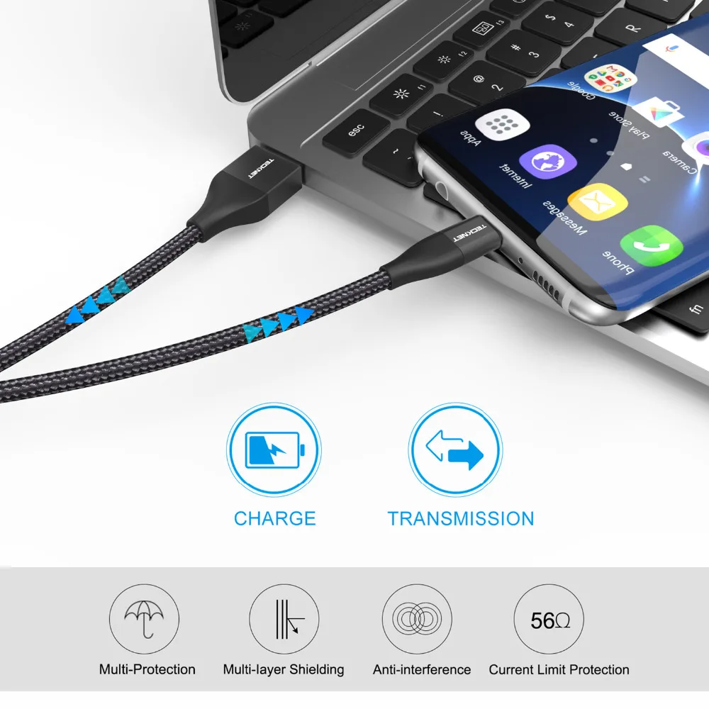 TeckNet 3 упаковки usb type C кабель для Xiaomi Redmi Note 7 3A шнур для быстрой зарядки usbc зарядное устройство 2 м type-C кабель для samsung S9