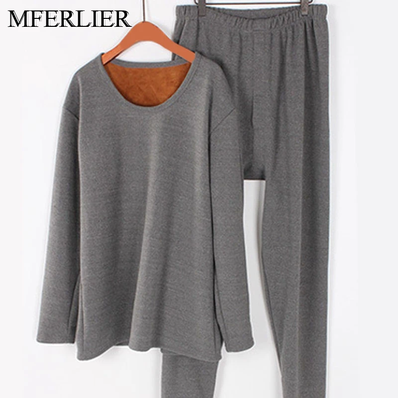 Серый Spring winter warm men long johns 5XL 6XL 7XL 8XL bust 160cm Plus size fleece men underwear - Цвет: Серый