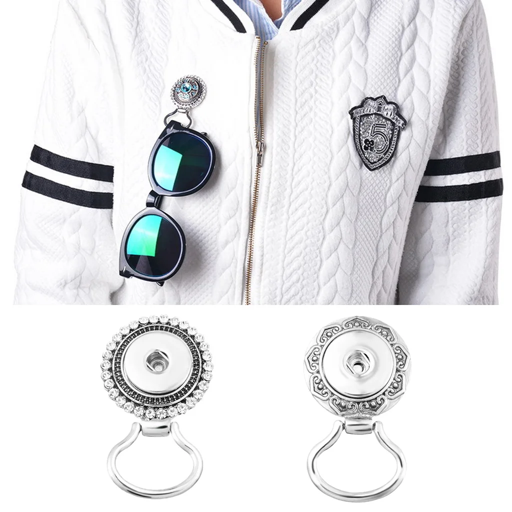 2pcs Silver Snap Button Magnetic Glasses Brooch Pins Holders Set