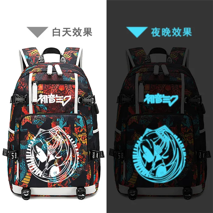 1 Hatsune Miku Women Cute Back Pack Canvas School Bags Bookbag Large Travel Bagpack USB Charging Laptop Backpack Men Backpack - Цвет: 1