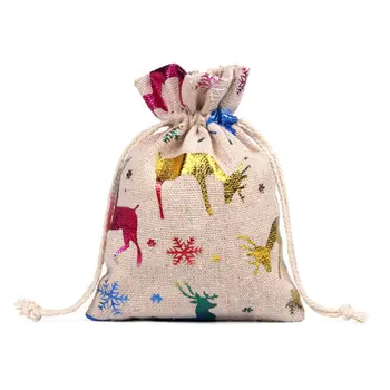 

24pcs/set Christmas cotton linen bag gift packing bag decorative hanging small Double drawstring design Dust proof storage