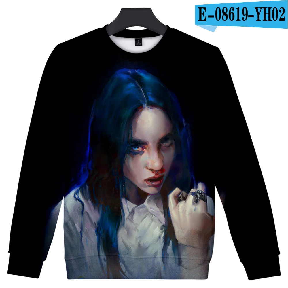 Billie Eilish 3D afdrukken Mode comfortabele Straat O hals Vrouwen/mannen Lange футболка Lange t-shirt Zanger - Цвет: 3d