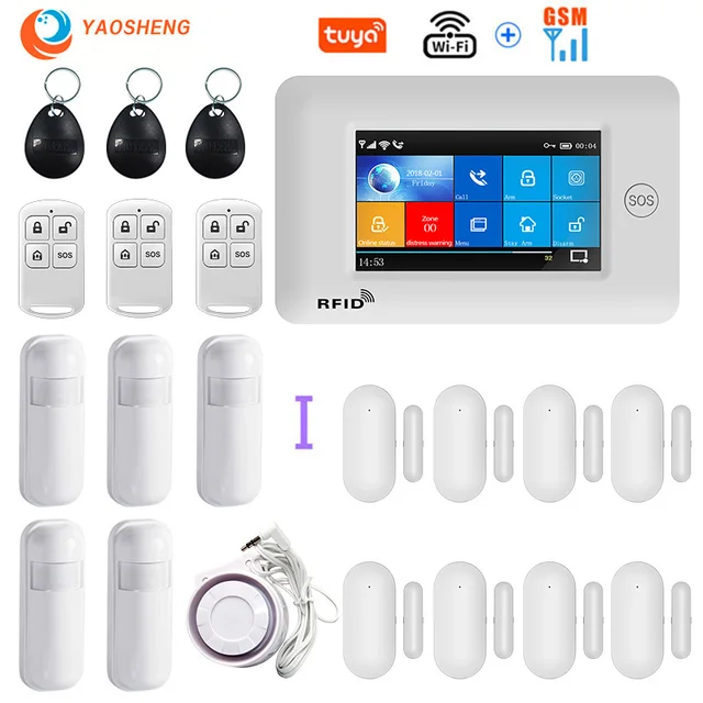 4.3 Inch Touch Panel WIFI GSM Wireless Burglar Home Security Alarm System TUYA Smart life APP Control Compatible With Alexa I