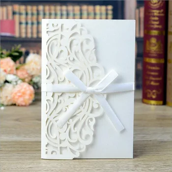 

1pcs Laser Cut Wedding Invitation Card Lace Flower Menu Greeting Card Customize With RSVP Card Ribbon Wedding Party Decoration