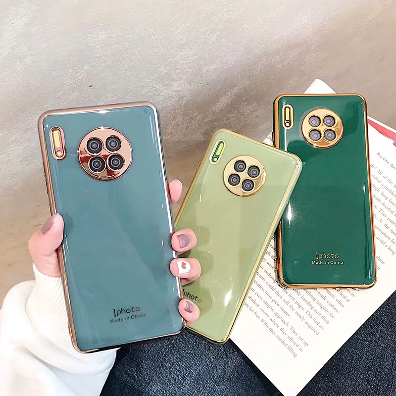 Electroplated Solid Color Soft TPU Case For Huawei P40 P30 Pro Mate 30 20 Nova 6 Cute Laser Plating Frame Phone Back Cover | Мобильные