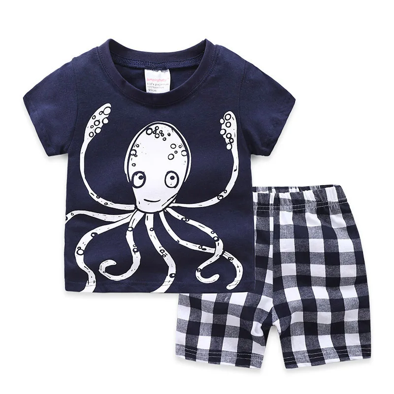 

Kids Tank Top with Pants Fully Cotton and Soft T Shirt Set with Cartoon Printing for Baby Pajamas Short Sleeve Children Clothing
