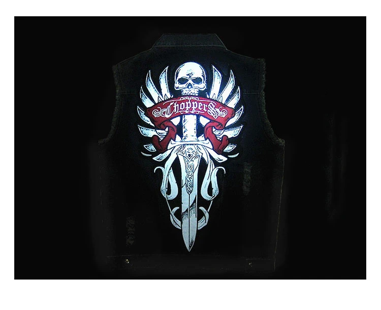 Super Large Night Reflective Motorcycle Skull Sword Patch Badge Embroidery Cloth Back Stickers Chopper Sew-On DIY For Denim Vest