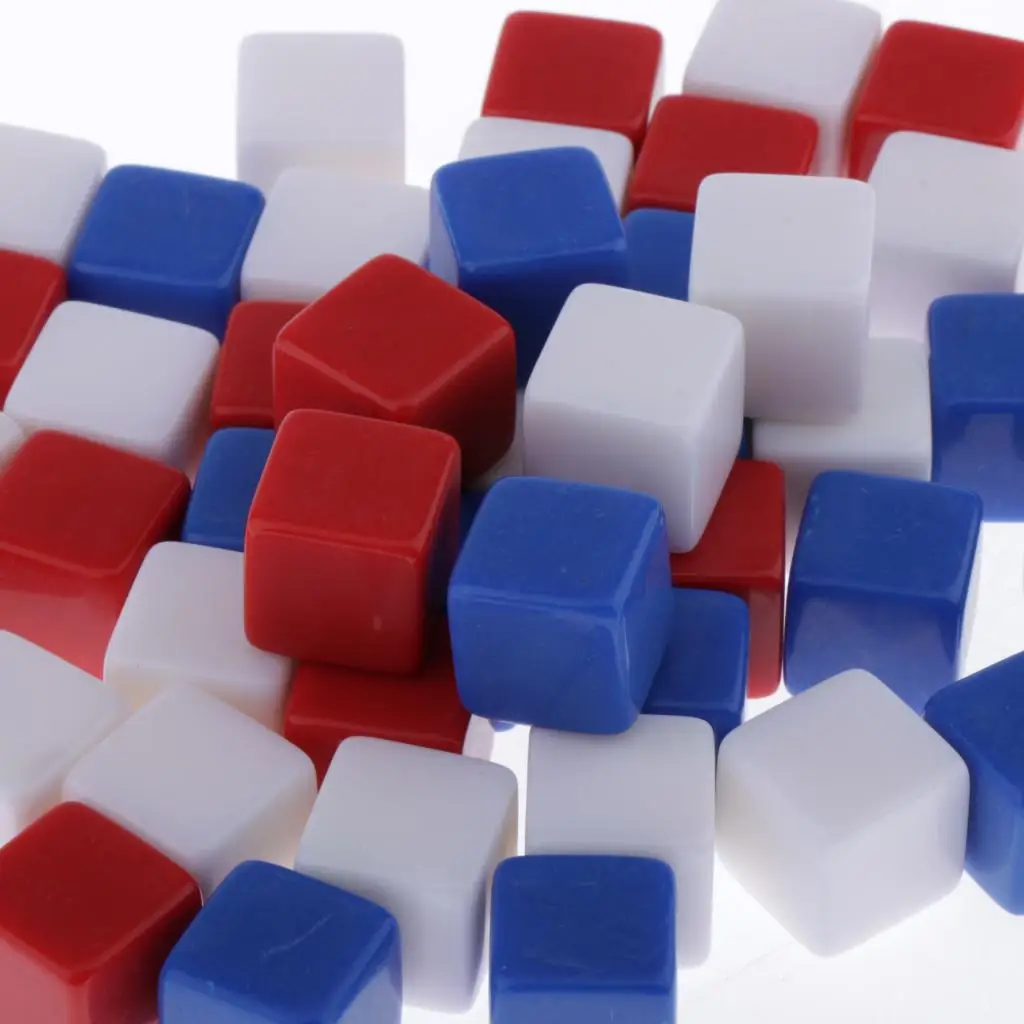 50pcs 16mm Blank 6 Sided Dice for Table Board Games Dungeons & Dragons MTG RPG Gaming Tabletop Games DIY D6 Dices - Mixed Color