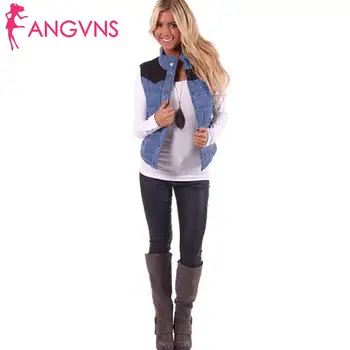 

Women Casual Stand Collar Sleeveless Patchwork Button Closure Spring, Autumn Vest Regular