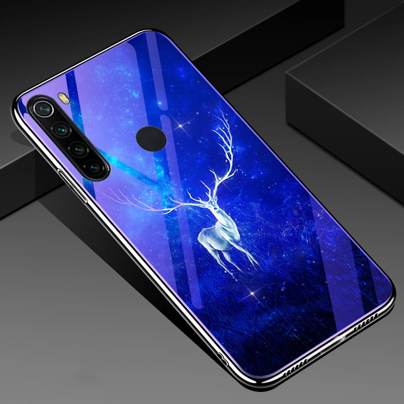 Для Xiaomi redmi note 8T чехол Молодежный роскошный глянцевый чехол из закаленного стекла с мягкой силиконовой рамкой для redmi note 8 Модный чехол 6,3" - Цвет: elk