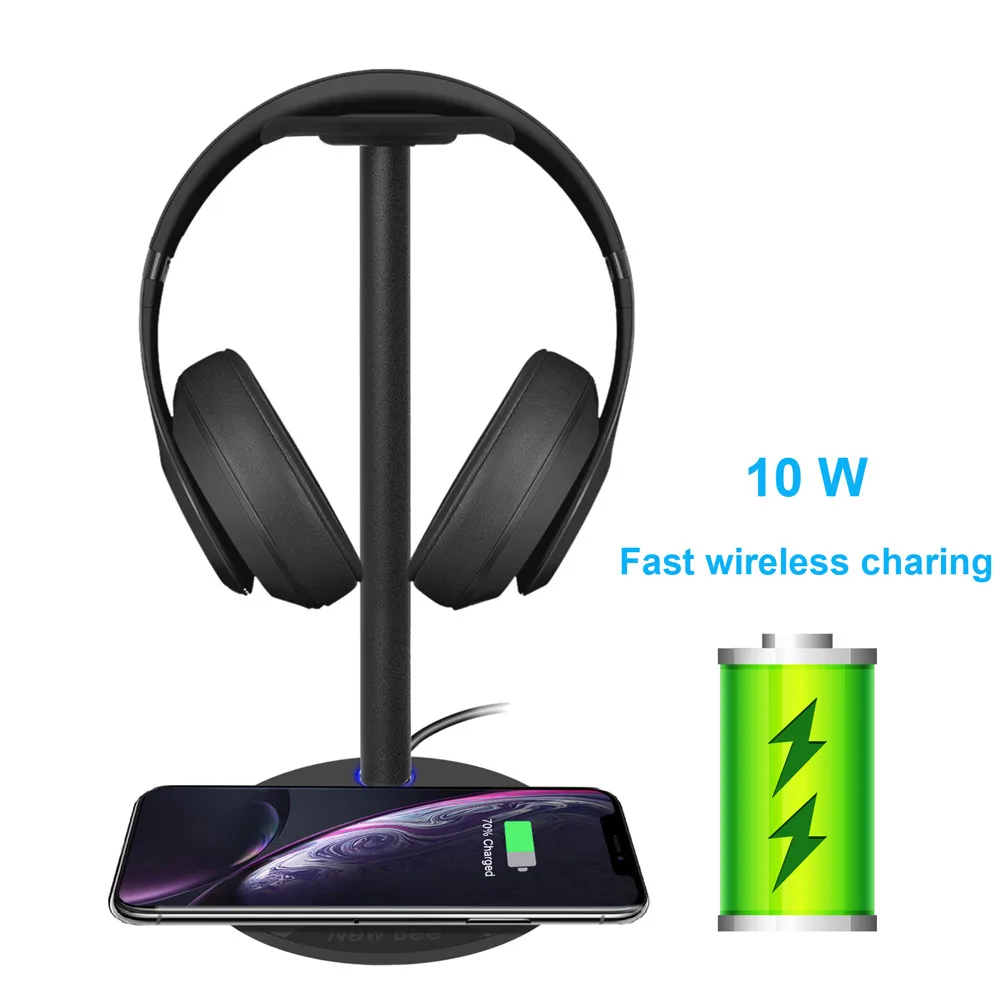 Fast Wireless Charging Headphone Stand 5W 7 5W 10W Fast Charging Speed Headset Holder with LED For All Qi Phone