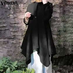 Асимметричная блузка 2019 VONDA, Женские однотонные рубашки с длинным рукавом, женские вечерние блузы в богемном стиле, кардиганы больших