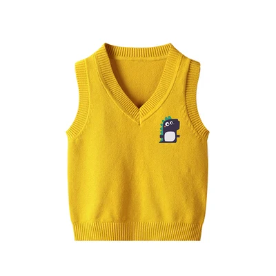 Жилет для маленьких мальчиков от 1 до 8 лет вязаные жилеты детская одежда с v-образным вырезом для девочек, Осень-зима, свитер, жилеты детская одежда вязаные жилеты - Цвет: yellow dinosaur