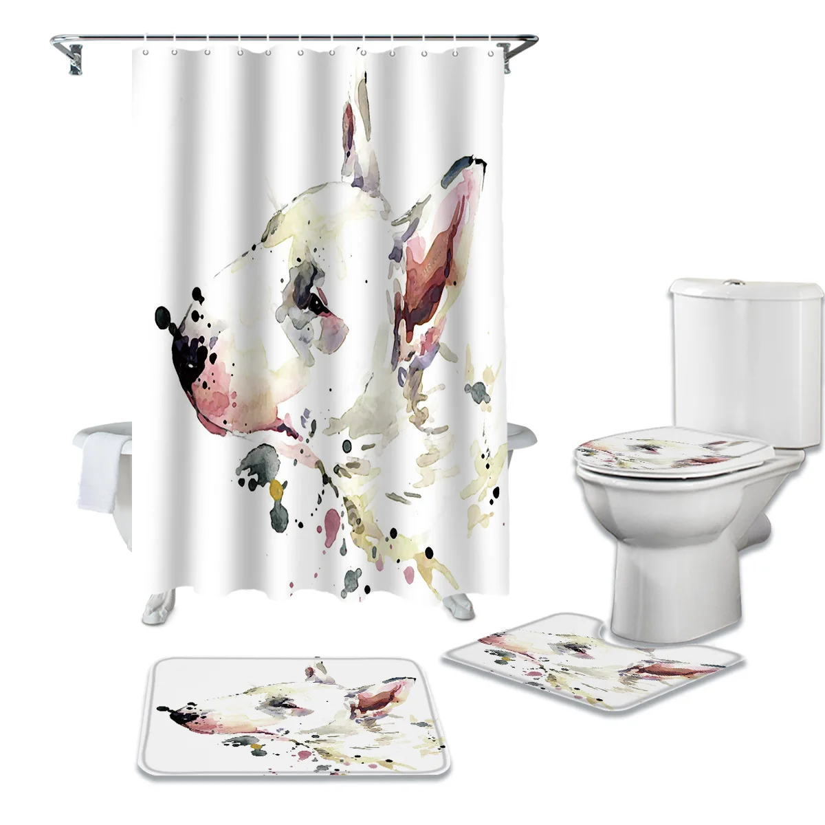 Bull Terrier Puppy Shower Curtain Bathroom Decor Waterproof Set and Rug Sets | Дом и сад