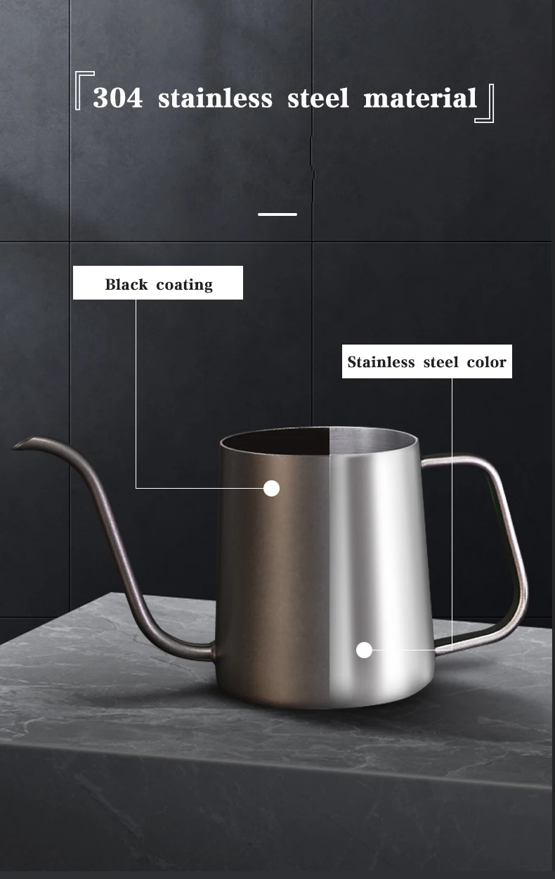 Drip Kettle 350ml 600ml Hand Make Coffee Tea Pot Non-stick Coating Food Grade Stainless Steel Gooseneck Drip Kettle Thin Mouth