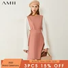 Amii Minimalism Autumn Women's Dress Fashion French Style Oneck Patchwork High Waist Knee-length Dresses For Women  12030479 ► Photo 1/5