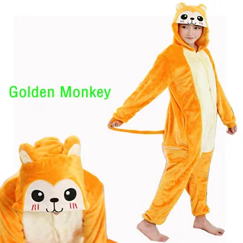 

Adult Onesie Sleepwear Flannel Cartoon Animal Golden Monkey Pyjamas Winter Hooded Plus Size Pajamas Cosplay Underwear Onesies