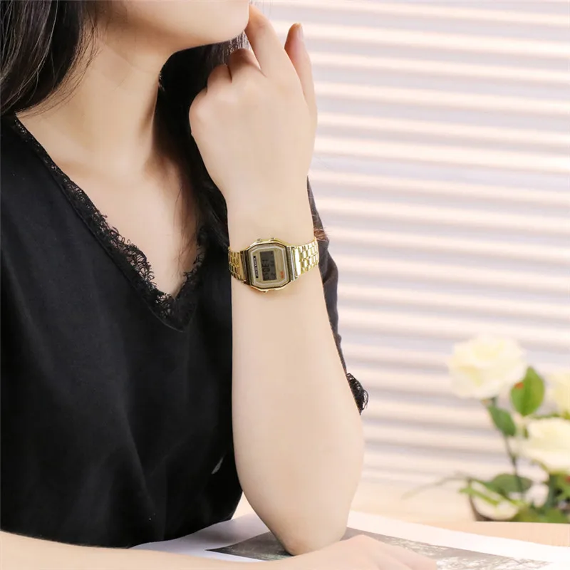 Новые стильные женские \ x27s часы полностью стальной ремешок для часов Аналоговые электронные светодиодный цифровые часы женские наручные часы Relogio Feminino
