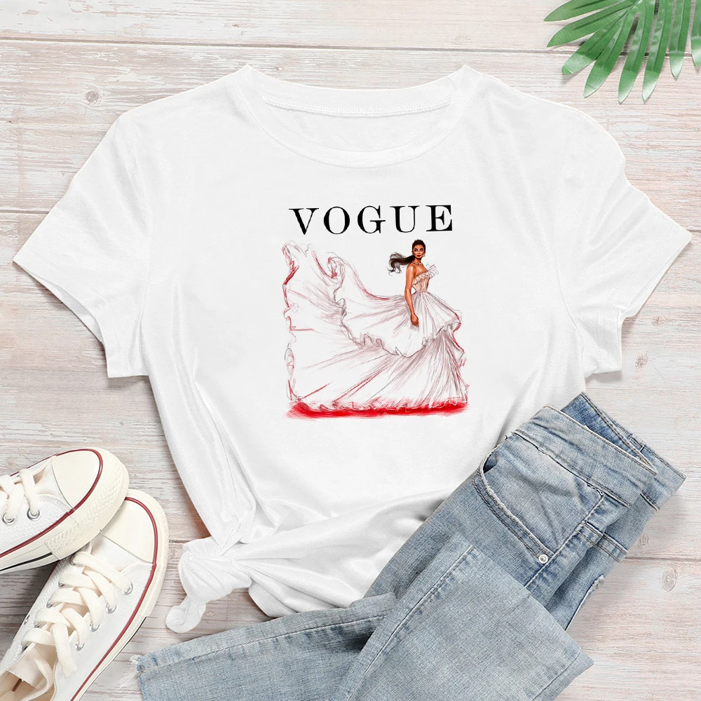 

An Extraordinary Temperament Princess Print Summer T-shirt Women VOGUE Tops Aesthetic New T Shirt Ulzzang Short sleeve Tshirt