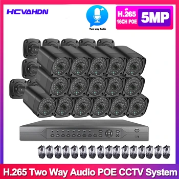 

HCVAHDN AI Smart H.265 5MP System 16CH POE CCTV Security NVR Kit Two way Audio Outdoor Waterproof IP Camera Surveillance System