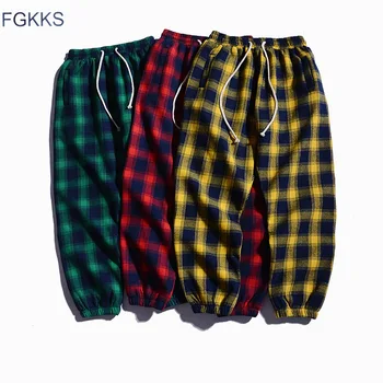 

FGKKS Men Plaid Pants Autumn Men's Trousers High Street Style Male Personality Elastic Casual Pencil Pants
